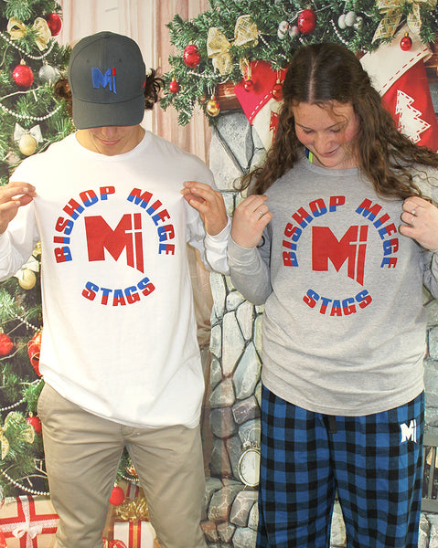 Tee- White Long Sleeve Red & Blue
